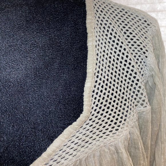 Flare Semi Sheer Grey Cotton Cover Up Top Lace Fringe Edge - Picture 5 of 8